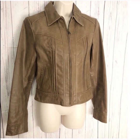 Moda International brown leather jacket full zip pockets tan Victoria’s Secret - Picture 3 of 8